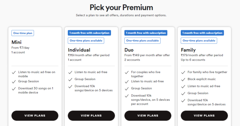 spotify plans pricing